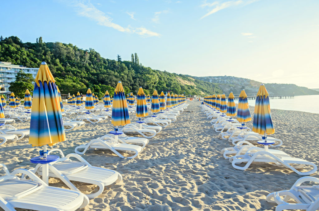 Stripped umbrellas at the beach in Bulgaria