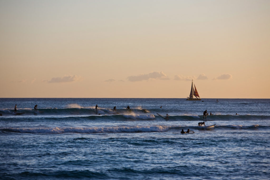 Sunset Surfing in Waikiki