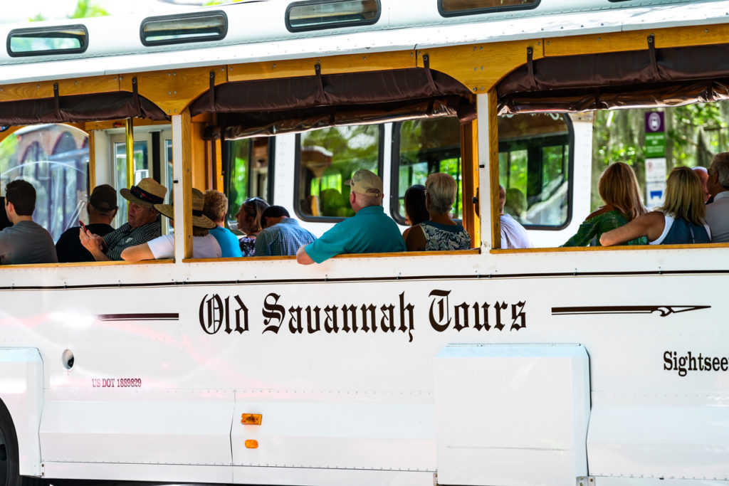 Old town tour tram tour bus in summer