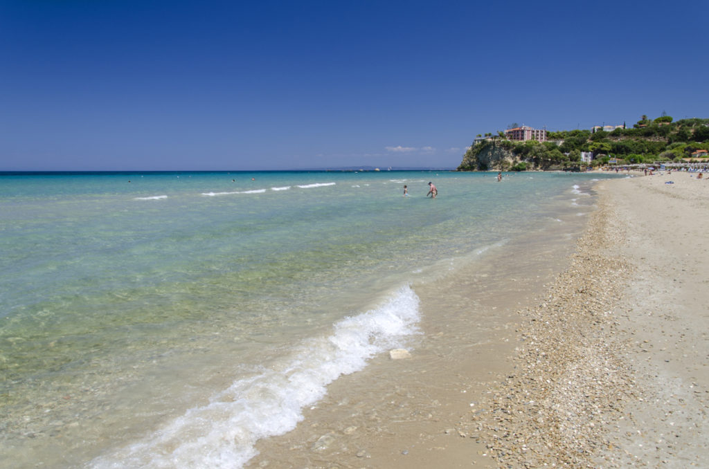 Picturesque golden sandy beach in Tsilivi