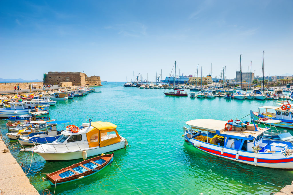 Old port with boats in Heraklion, Crete