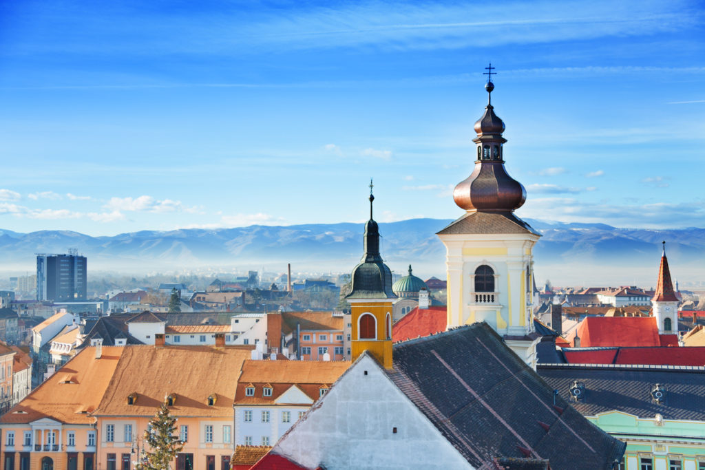 Roman Catholic Church and old town in Sibiu