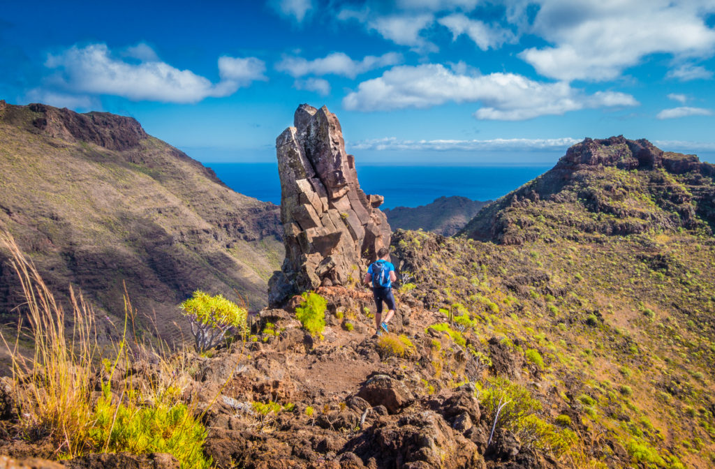 Hiker on a trail in Gran Canaria