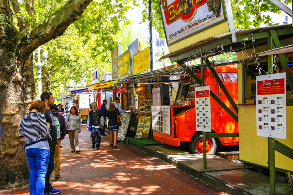 Multi-ethnic fast-food vendors in downtown Portland