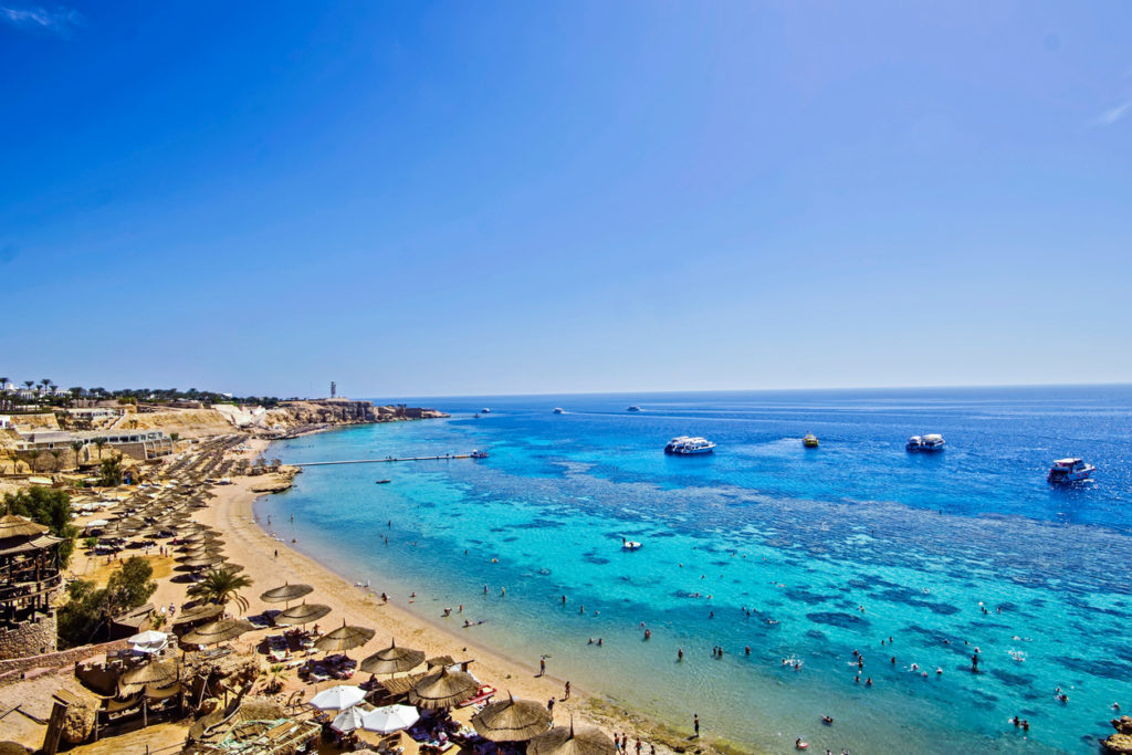 The Beach at Sharm el Sheikh and Dive Boats