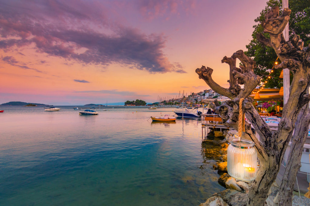 The old town of Chora in island Skiathos