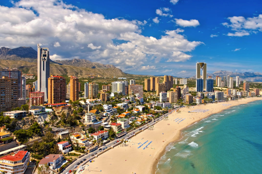 Waterfront skyscrapers and beach in Benidorm