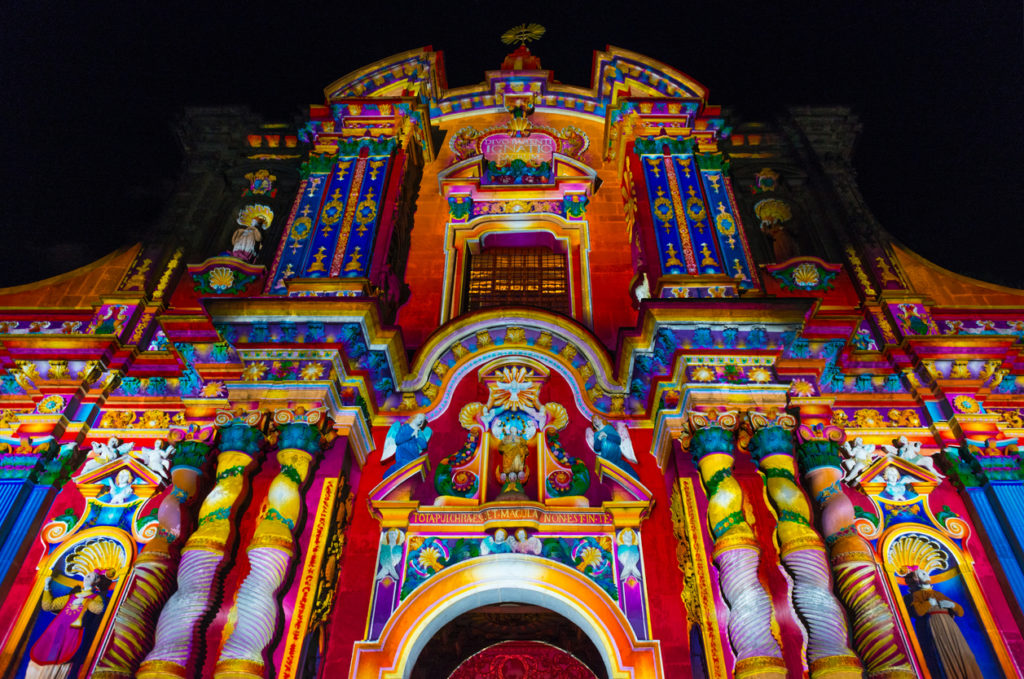 Compania de Jesus Church in Quito during the color and light festival