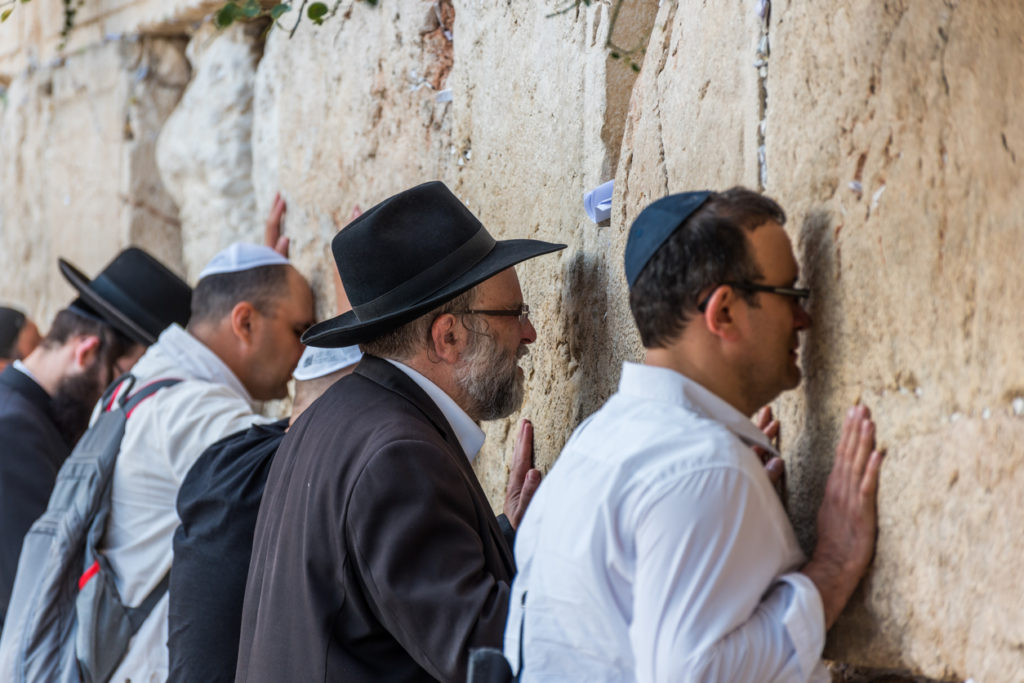 Othodox Jewish men wailing at the Western Wall, Jerusalem