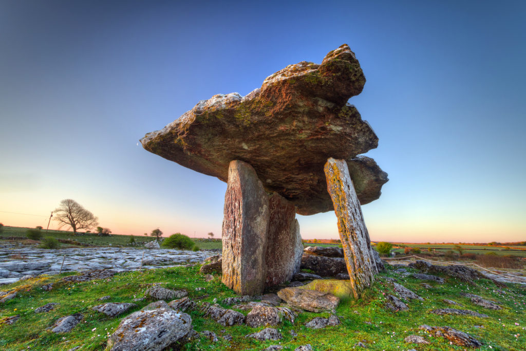 Ancient Polnabrone Dolmen in Burren, Ireland.