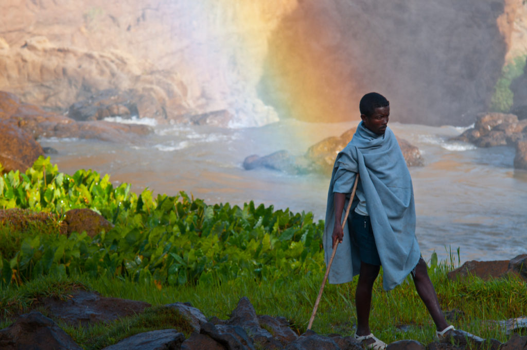 Blue nile falls produces a rainbow. Blue nile falls, Ethiopia.
