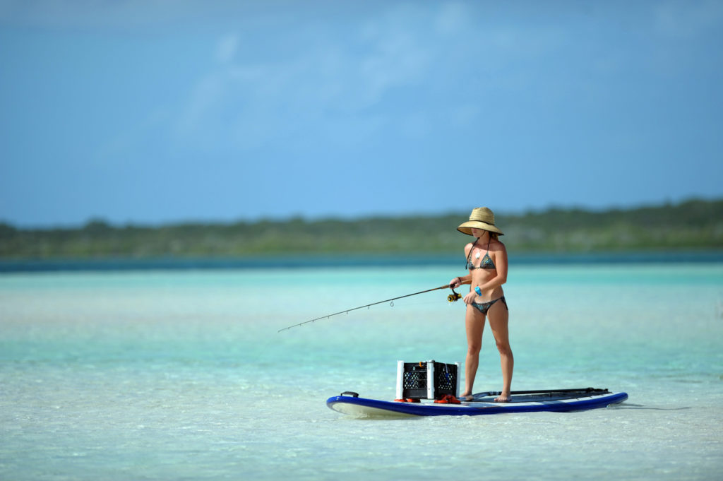 Fishing in the Bahamas on a paddleboard.