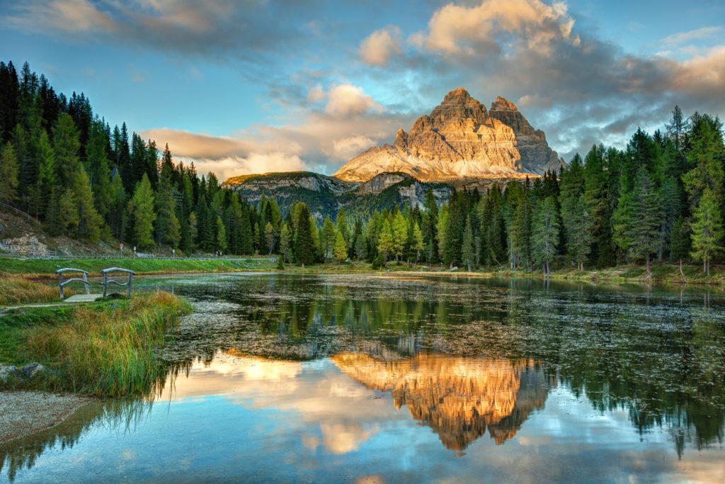 Lake Antorno, Dolomites with Alpes peak in the background.