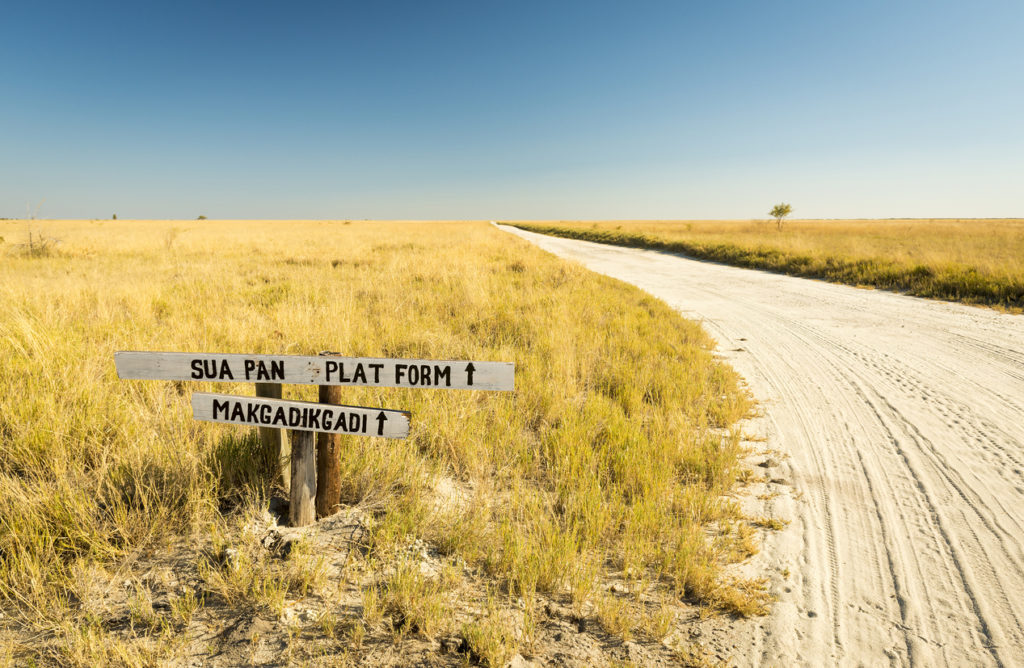 Makgadikgadi Pan sign in Botswana.