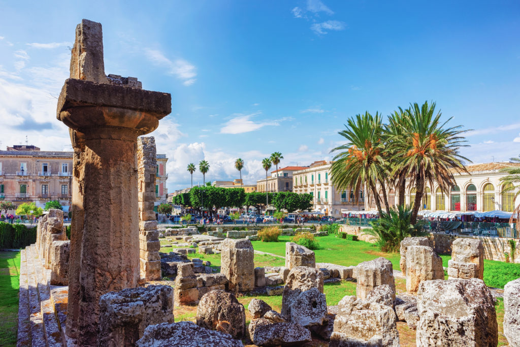 Ruins of the Temple of Apollo at Piazza Pancali in Syracuse, Sicily