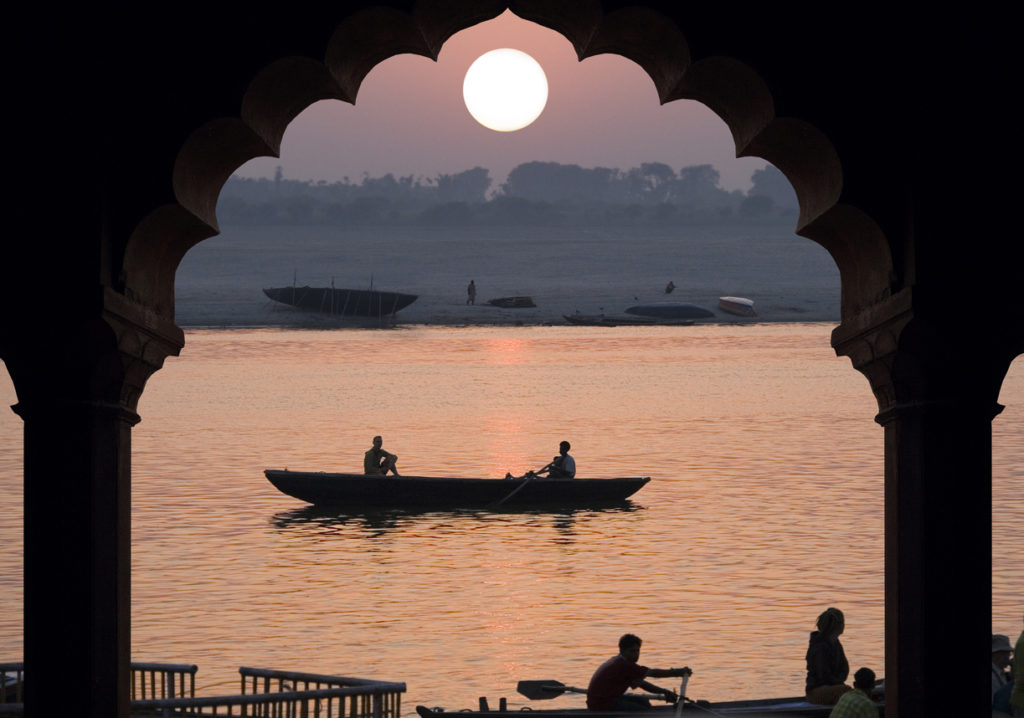Sunrise over the Holy River Ganges, India.