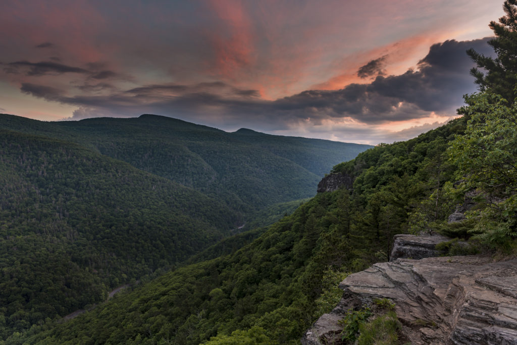 Sunset over the Kaaterskill Clove in the Catskill Mountains of New York.