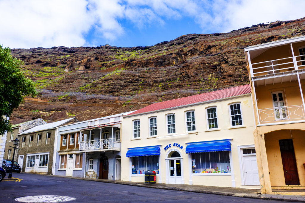 The main street of Jamestown on the island of St Helena.