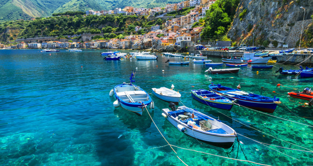Traditional fishing boats of Calabria, Sicily, Italy.
