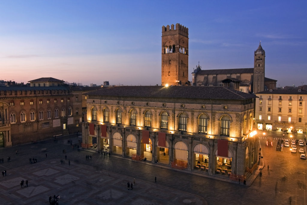 View of Piazza Maggiore in Bologna, Italy