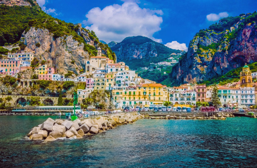 Amalfi village houses on the slopes of the coast.