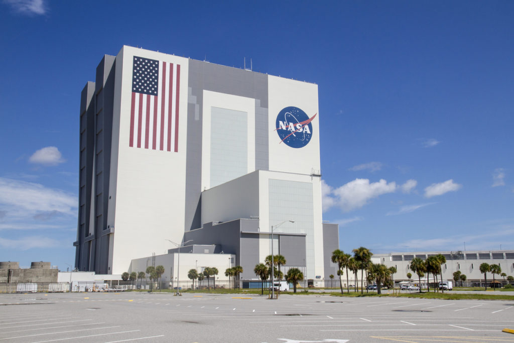 Vehicle assembly building at NASA's Kennedy Space Center, Florida, USA.