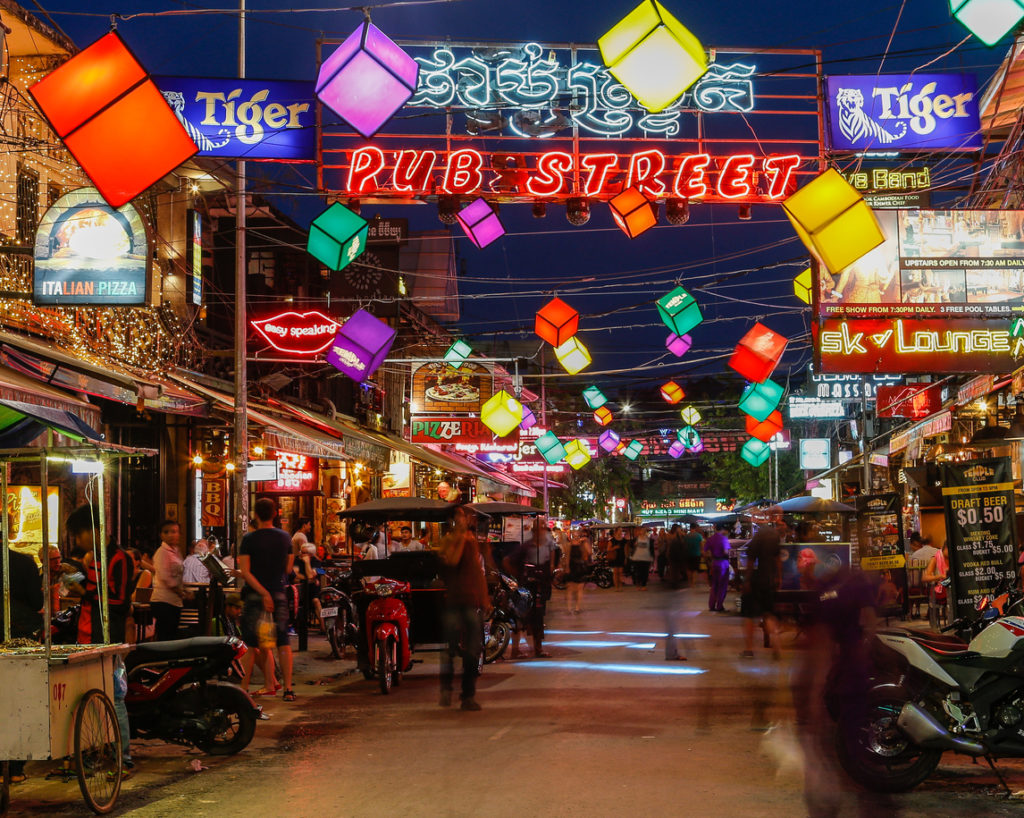 Pub street in Siem Reap, Cambodia.