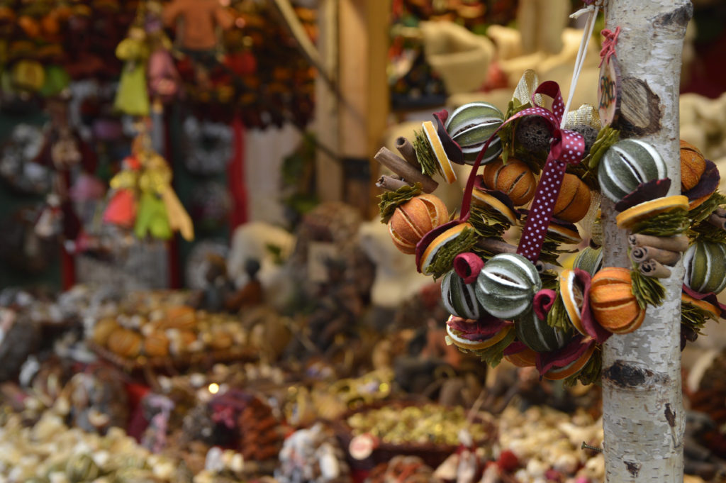 Christmas decorations made of dried fruits in Budapest.