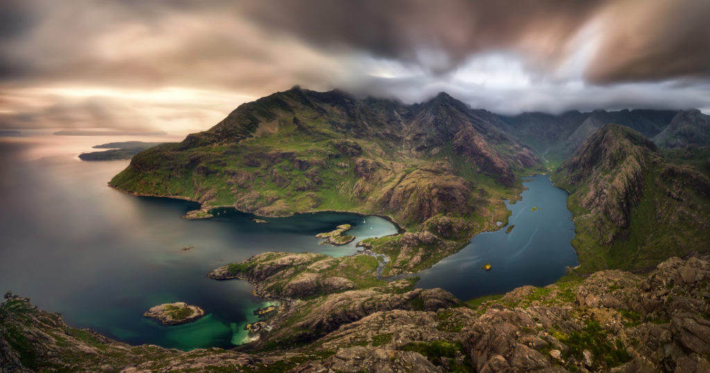 Loch na Cuilce and Loch Coruisk with Black Cuillins in the background.