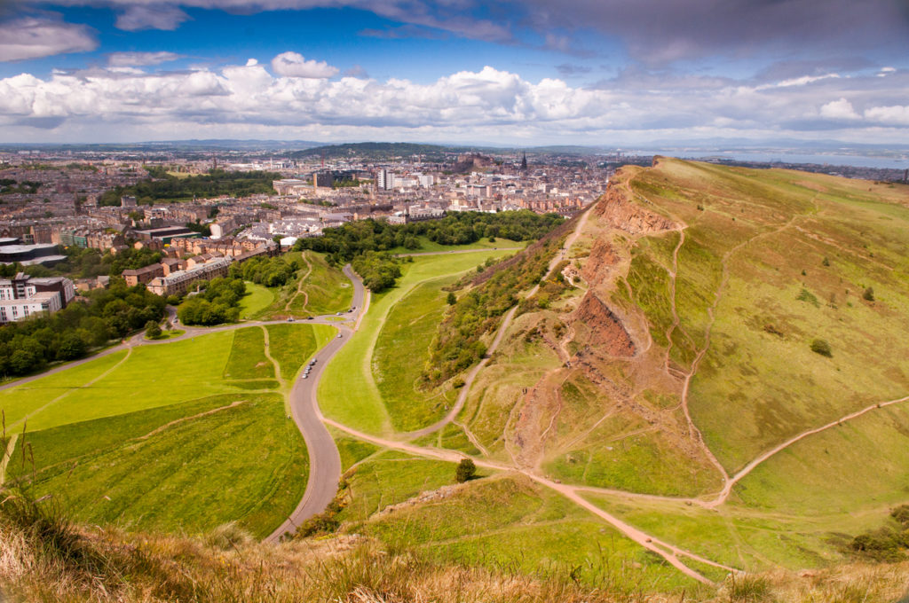 View of Old Town and Edinburgh Castle as seen from Arthur's Seat.