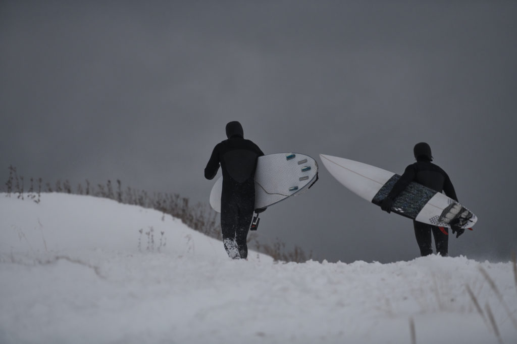 Walking through the snow to Surf in Norway