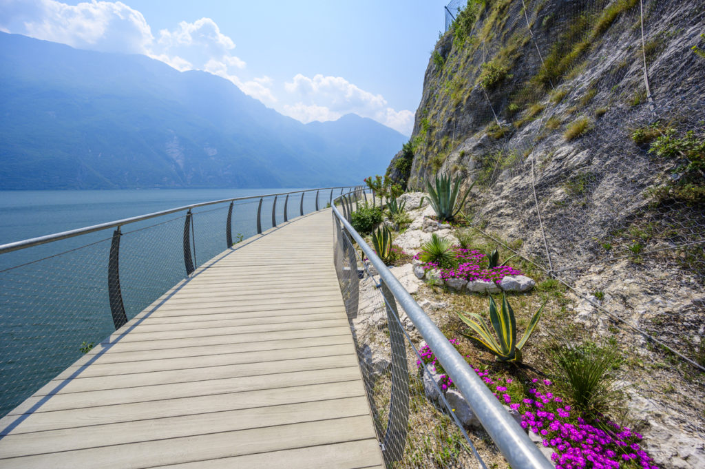 Cycle route and footpath over lake Garda, Limone sul Garda.