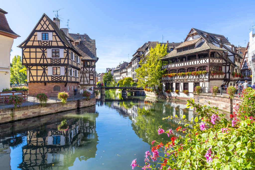 Half timbered buildings in the Petite France canal zone.