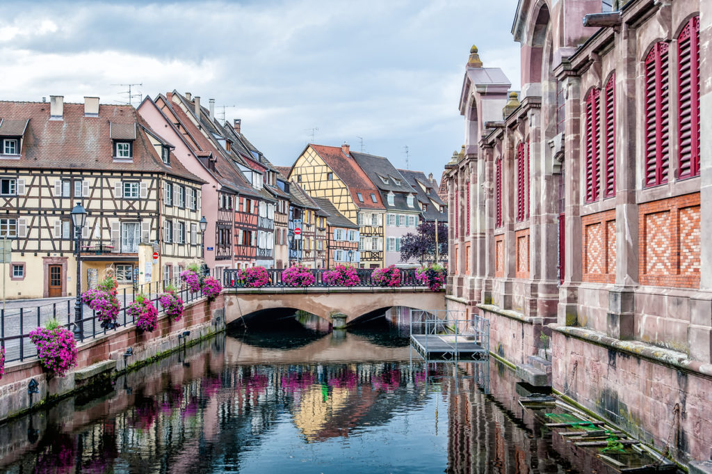 Timbered houses along the canal in Strasbourg, France