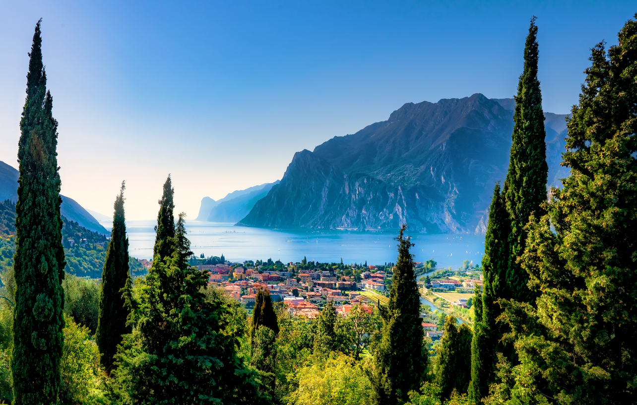 View of Torbole, Lake Garda and the mountains.