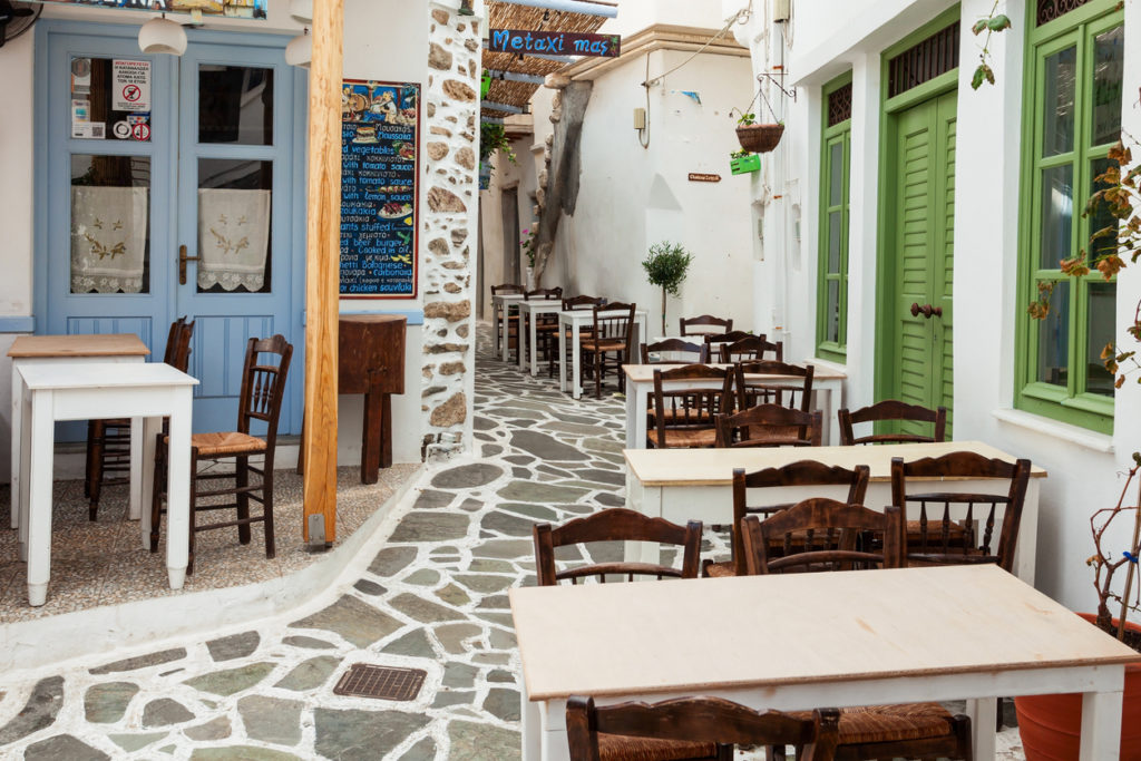 Restaurants in Chora old town, Naxos.