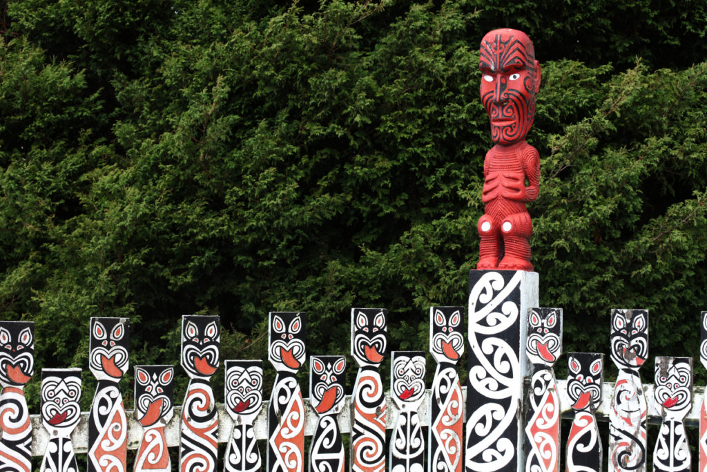 Maori carvings in Rotorua, North Island, New Zealand.