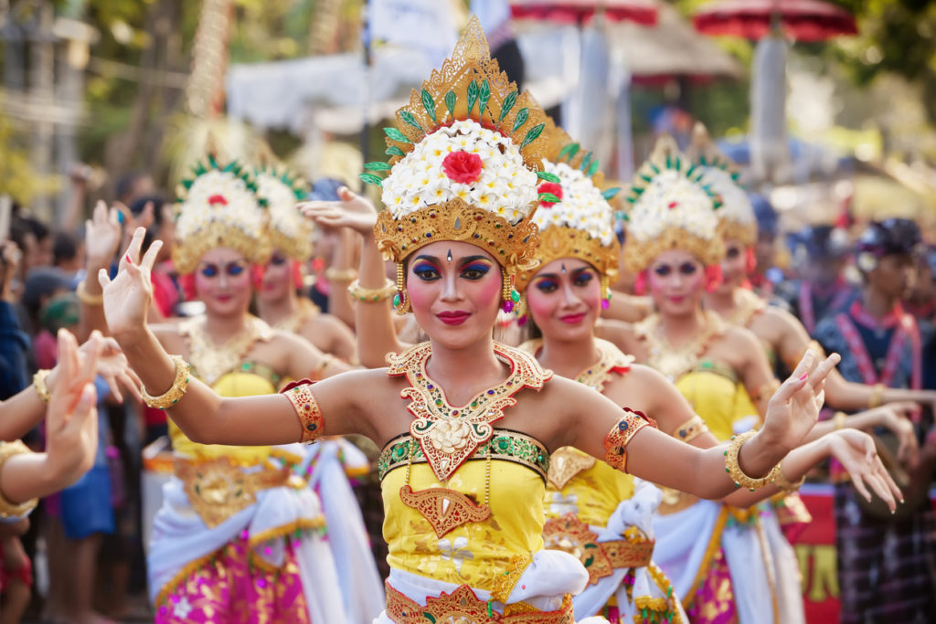 Balinese women traditional temple dancing