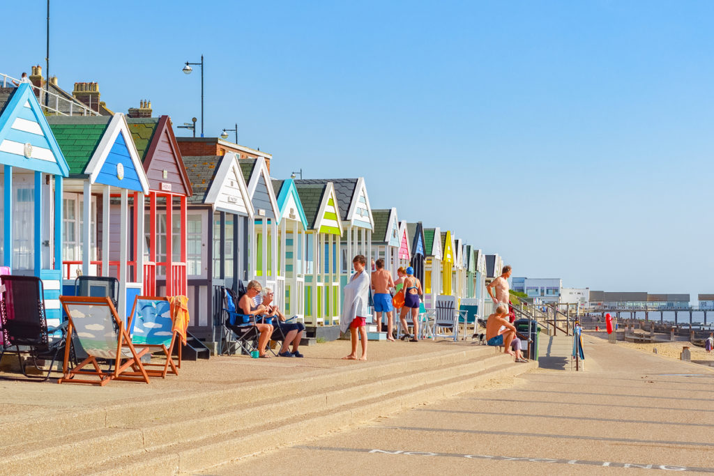 The beach huts at Southwold beach, UK