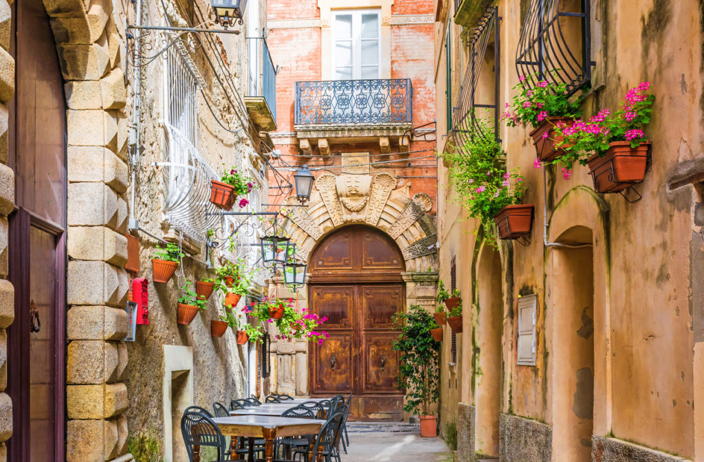 Cafe tables in a cozy street in Positano