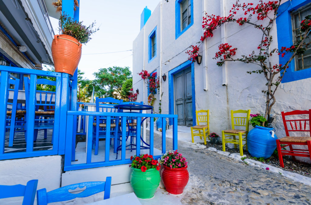 Beautiful flowers in the old town of Kos