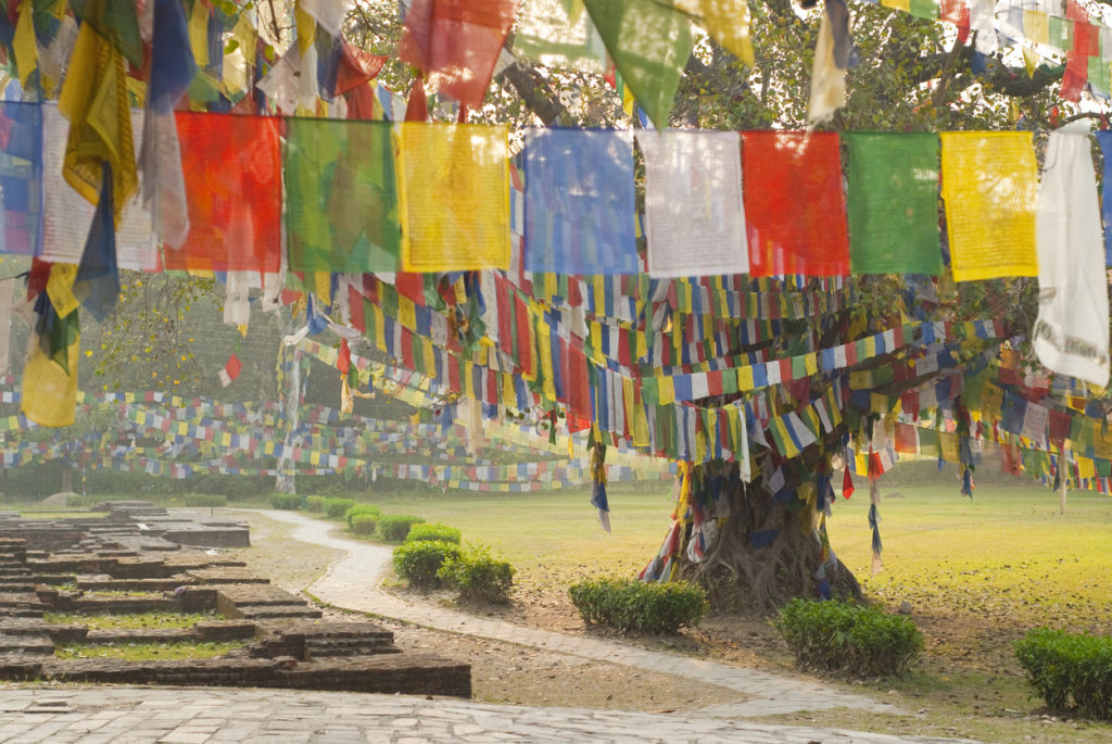 Buddhist prayer flags at Gautama Buddha's birthplace