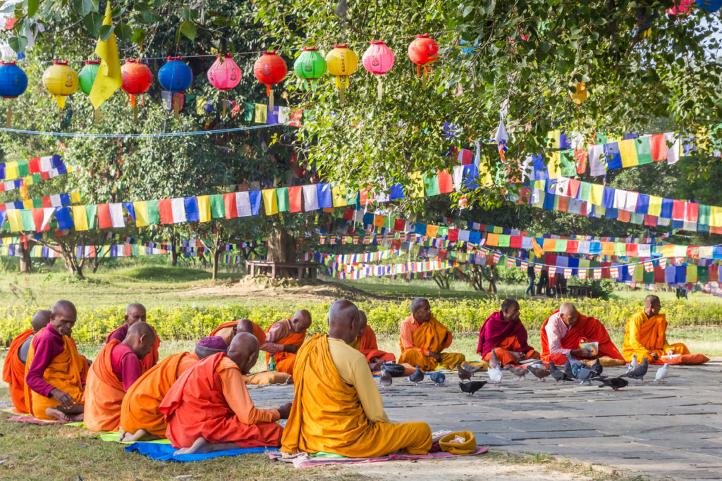 Monks in the park of the Mayadevi temple, Lumbini