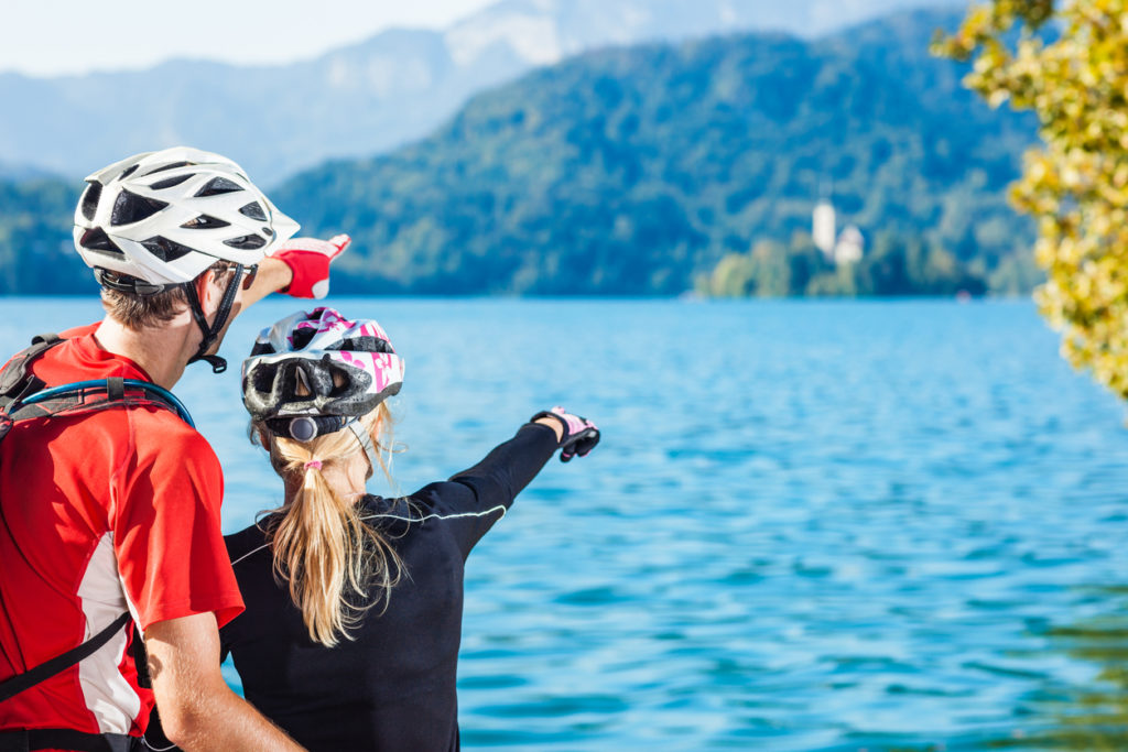 Mountainbikers looking at Bled Island