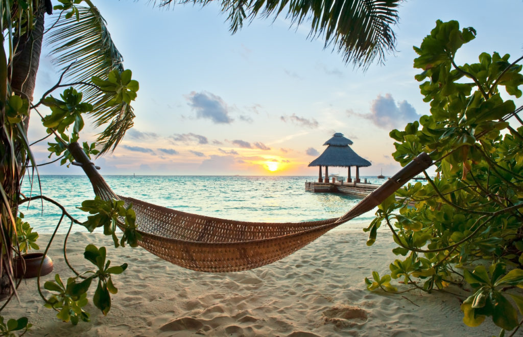 A beach hammock in the Maldives