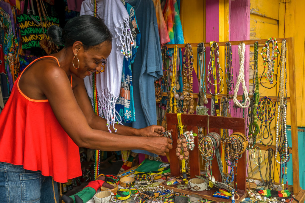 A local at a craft stall in Montego Bay