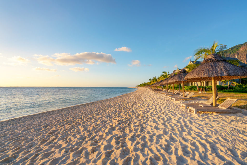 Beautiful sunny beach at Mauritus island