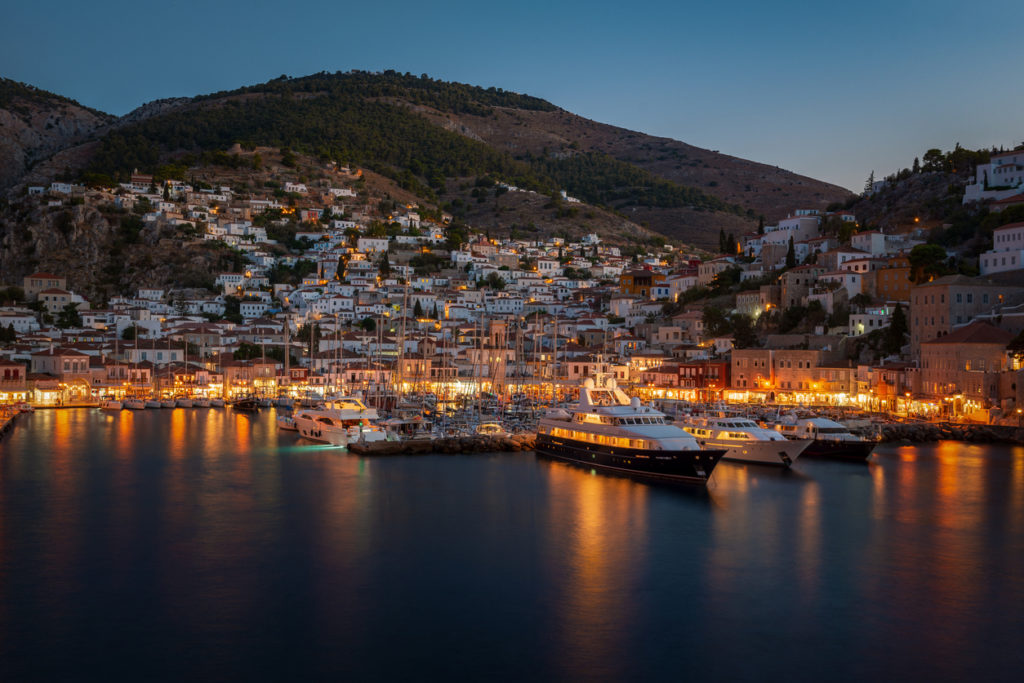 Hydra island at night