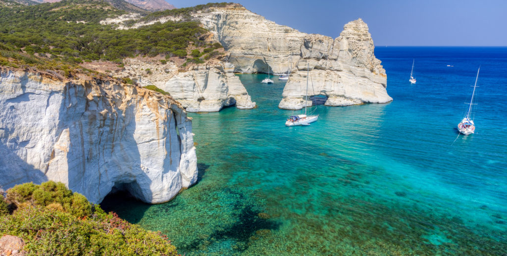 Kleftiko Cove located on the south coast of Milos Island