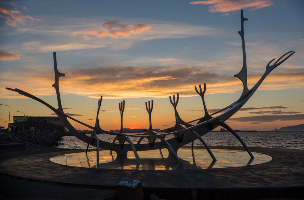 Metal sculpture resembling a viking long ship